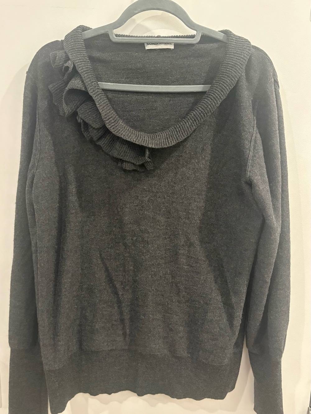 Sonia Rykiel Charcoal Gray Ruffle-Neck Sweater